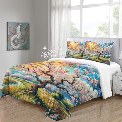 Housse de couette microfibre douce fleurs de peche