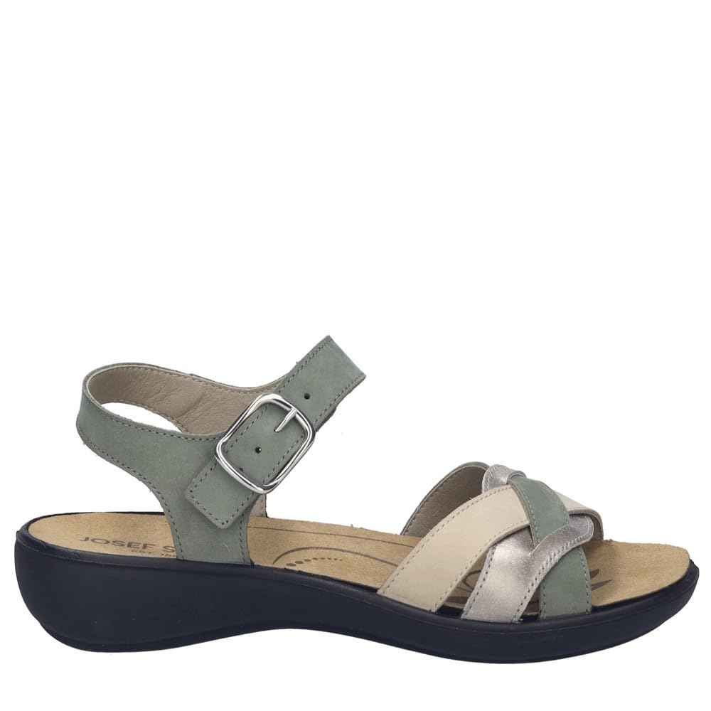Josef Seibel IBIZA-16 NUBUCK VERDE (kaki). Sandalia cómoda, cierre de gancho y bucle ajustable, plantilla anatómica extraíble, suela PU ligera y cuña 2,5 cm.