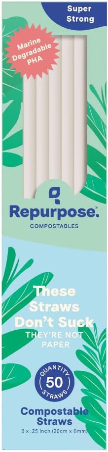 Repurpose Compostables Straws, 50 count, Flexible, Bendy, Disposable, Plant-Based, 1 Pack