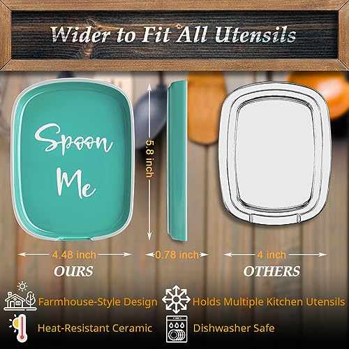 Image of Turquoise Spoon Rest for Stove Top, DAYYET Teal Ceramic Large Spoon Holder, Spoon Rest for Kitchen Counter, Heat-Resistant Cooking Utensil Rest, Teal Kitchen Decor and Accessories
