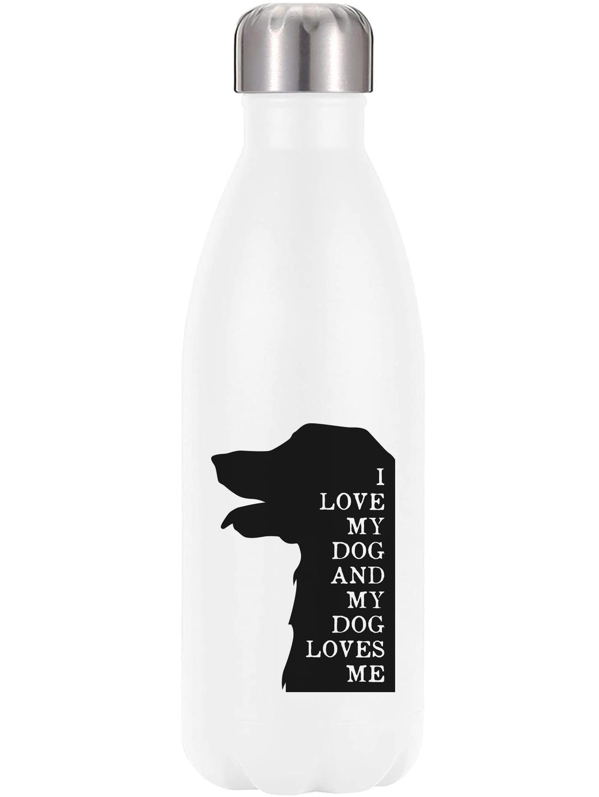 Botella térmica de acero inoxidable blanca de 350ml con mensaje I Love My Dog