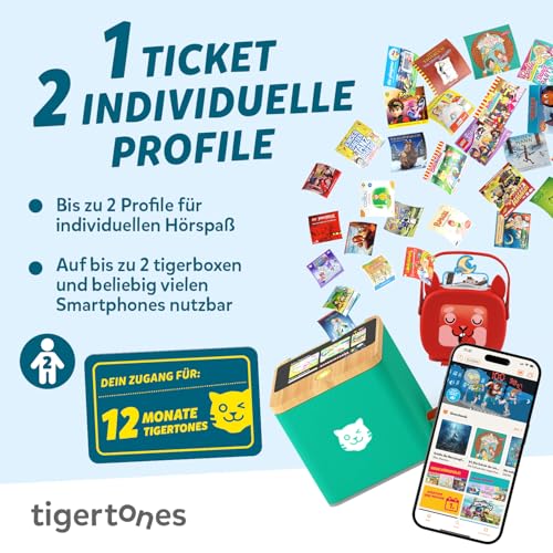 tigermedia tigertones Duo Prepaid-Zugang 12 Monate | Audio-Streamingdienst für Kinder | Über 30.000 Audiotitel | Volle Kostenkontrolle | Nutzbar mit tigerbox Touch und MINI | Musikbox