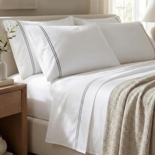 Image of Bedsheet Set | GOTS Certified 100% Organic Cotton Percale | 200 TC | Breathable & Skin-Friendly (Single, Greystone On White)
