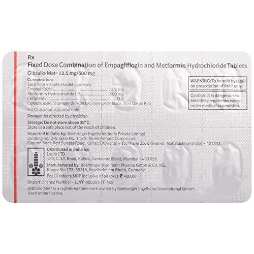 Image of Gibtulio Met 12.5 mg / 500 mg - Strip of 10 Tablets