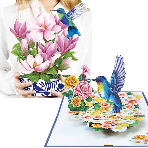 Ruroz Pop Up Card Paper Flowers Bouquet, Valentines Day Cards, 3D Popup Greeting Cards Note Card Envelope Birthday Anniversary Get Well Cards Gifts Women