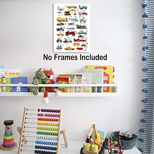 Shdowarth Cartoon Construction Art Prints Children's Abc Wall Art Transportation Poster Trucks Digger Transport Vehicle Poster Alphabet Numbers Wall Art Boy Bedroom Classroom Decor Unframed 12X16Inch #TOP2