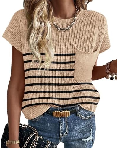 KIRUNDO Spring Summer Short Sleeve Sweater for Women 2026 Casual Sweater Vest Cotton Knit Pullover Tank Tops Fashion Clothing