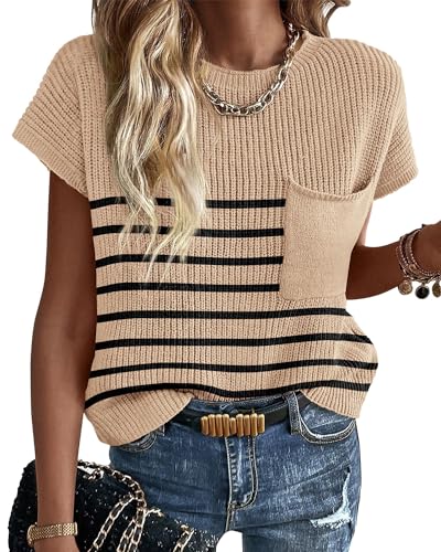 Image of KIRUNDO Summer Fall Short Sleeve Sweater for Women 2026 Casual Sweater Vest Cotton Knit Pullover Tank Tops Fashion Clothing