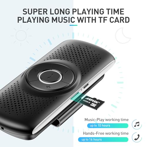 AGPTEK Manos Libres para Coche Bluetooth 5.0 con Siri, Google Asistente, Kit de Coche Altavoz Inalámbrico con Ranura de Tarjeta TF, Soporta Conexión de 2 Teléfonos Simultáneamente, Negro - imagen 8