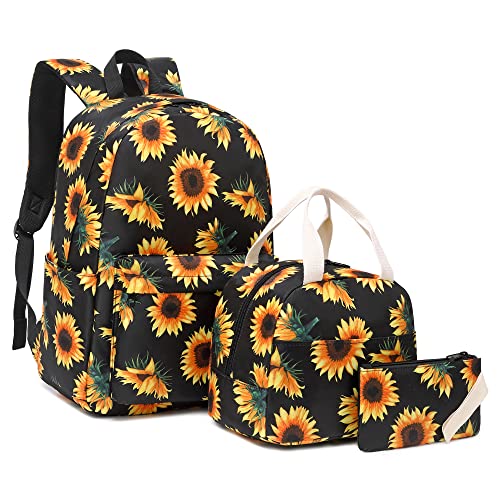 Mochila escolar de girassol Mimfutu para meninas adolescentes, conjunto de mochilas infantis 3 em 1,