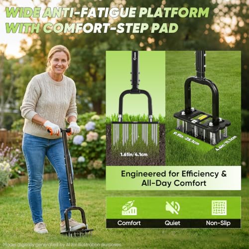 Image of Sakerplus Aerator Lawn Tool, Spike Lawn Aerator with Self-Cleaning Tines