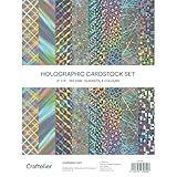 Craftelier - Holografischer Karton, 24 Blatt mit 8 Irisierenden Effekten, 190gsm 15,24 x 20,32 cm, Reflektierendes Papier für Basteln und Scrapbooking