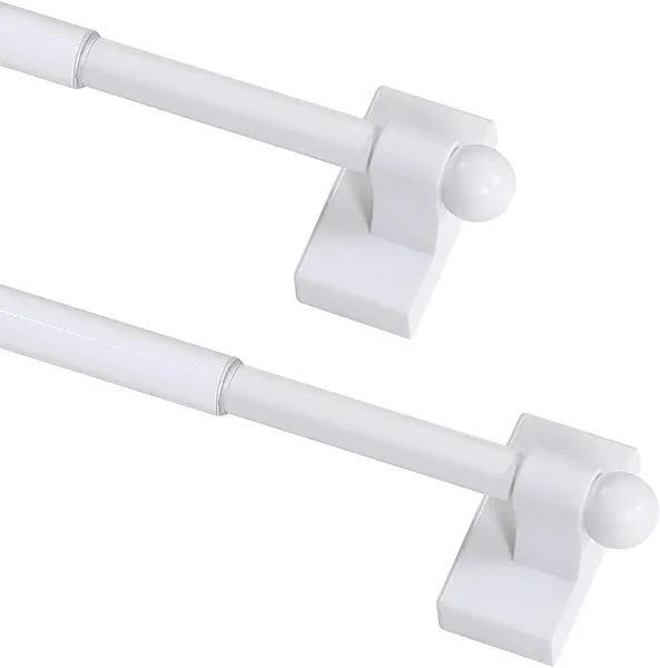Magnetic Curtain Rods for Metal Doors Multi-Use Curtain Rods for Small Windows Cafe Sidelight and Iron Steel Places, 1/2 Inch Diameter, Tool Free (2 Pack, Adjust from 9 to 16 Inch, White)