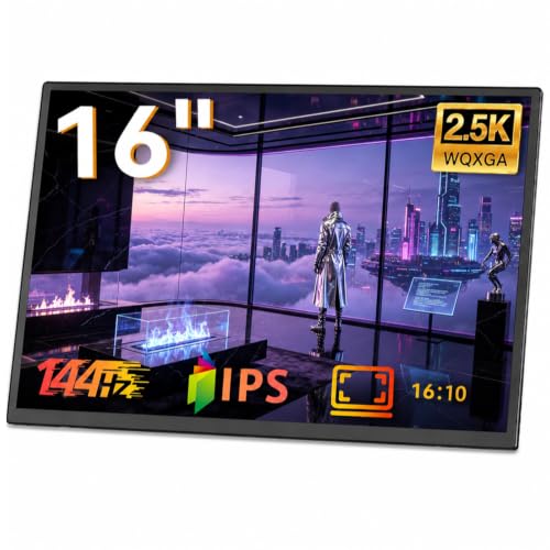 Image of Portable Gaming Monitor, 16-inch, 2.5K QHD, 144Hz | Travel Monitor with Built-in Speakers, Compatible with Laptops, Computers, Switch, Xbox, PS5, and PS4