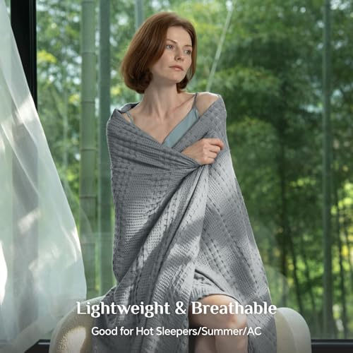 Image of BEDELITE Cooling Waffle Twin XL Blanket - Lightweight Breathable Cotton Summer Blanket of Rayon Derived from Bamboo for Hot Sleepers, Soft Throws for Bed, Couch and Sofa, Grey, 66x90 Inches