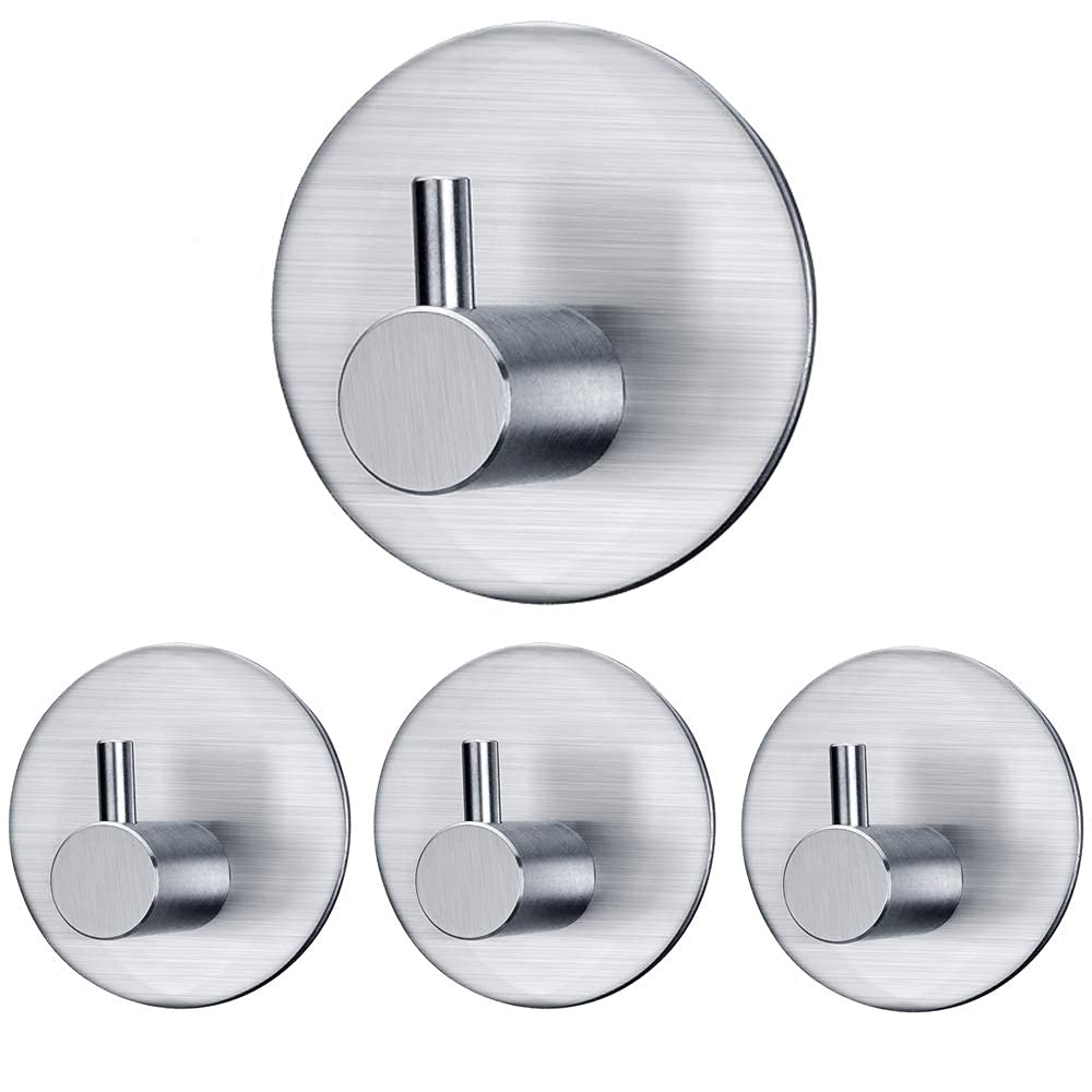 JIALTO 4 Pcs Adhesive Hooks - Heavy Duty Wall Hangers for Bathroom Stainless Steel SUS 304 Kitchen, and Multipurpose Use