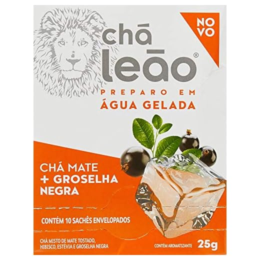 Chá Mate com Groselha Negra Preparo em Água Gelada Leão Fuze com 10 Saquinhos