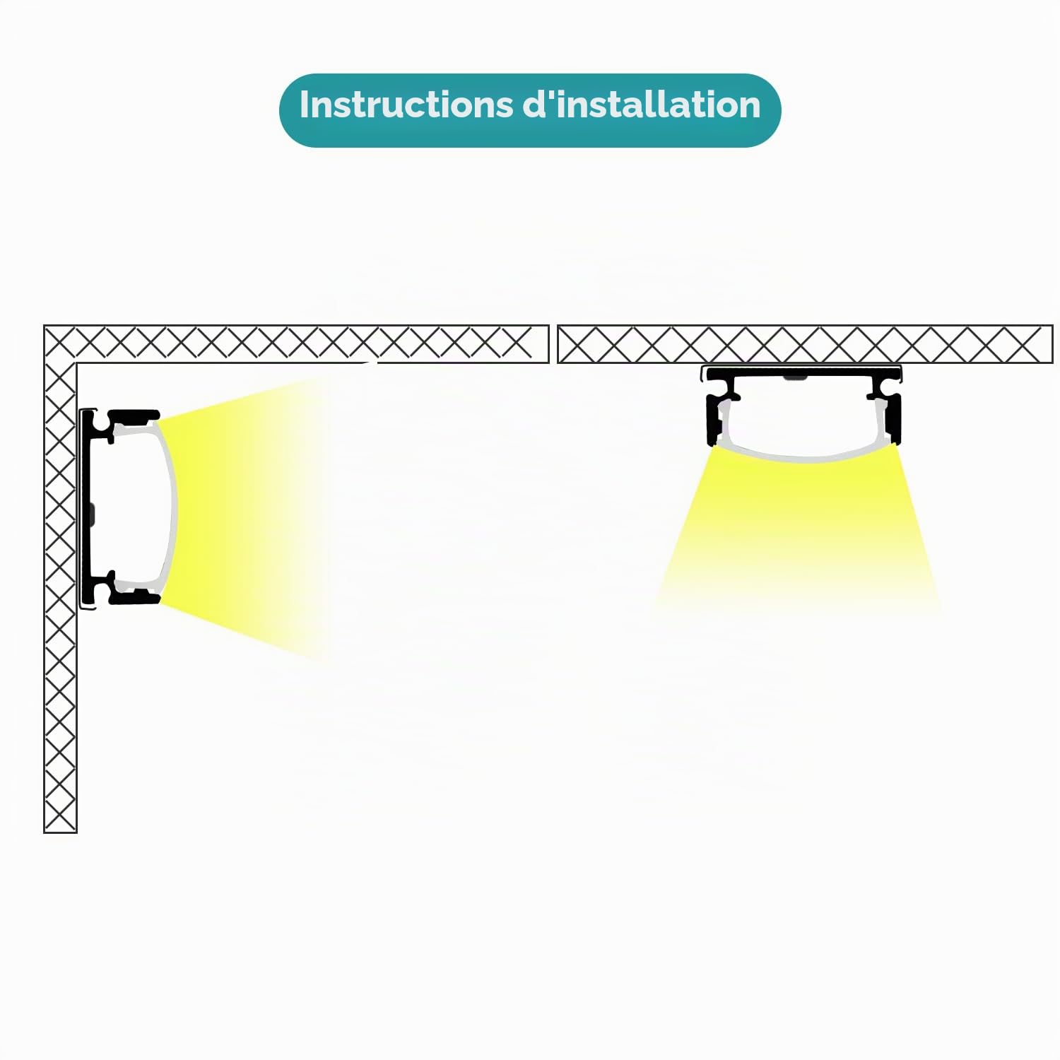 Profil LED en Aluminium 40 X 1m en Forme U - Profil LED en Aluminium en Forme U avec Rail LED avec Embouts Laitiers et Clips de Montage - Canal LED pour Bandes LED (jusqu'à 12,5 mm de Largeur