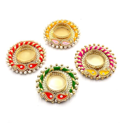 4 Pcs Traditional Tea Light Candle Holders for Diwali Decoration