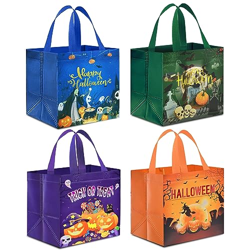 AhfuLife 4 Stk Halloween Geschenktüte Tasche, Halloween Süßigkeit Süßes Taschen aus Non Woven mit Griffen für Trick or Treat Partyzubehör Eimer Beutel, Deko Kinderparty