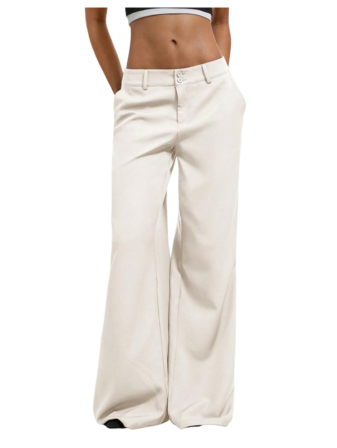 GORGLITTER Women's Dress Pants Low Rise Wide Leg Trousers Business Casual Work Dressy Low Waisted Straight Slacks Pants