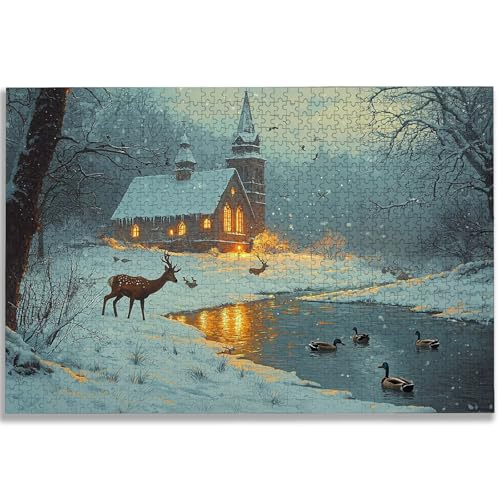 冬 ジグソーパズル 1000ピース 大人向け 風景 ジグソーパズル 木製 Puzzle 75x50 cm 美しい梱包箱付き 大人向け 難しい 挑戦 Puzzle ホームデコレーションに最適、女性へのギフト、男性へのギフト、-1037