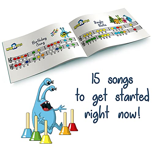 Miniartis Hand Bells For Kids | 8 Notes Diatonic Colorful Metal Handbells Set | Music Songbook & Carry Case Included | Great Holiday Birthday Gift For Children #TOP4