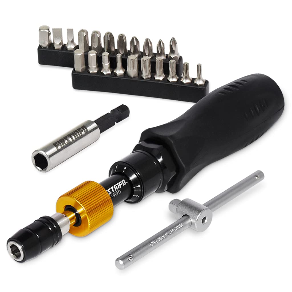 FIRSTINFO H5187Y1 | 1/4" | 10-50in-lb | Adjustable Torque Screwdriver | with Quick Release Bit Holder & Screwdriver Bits Set