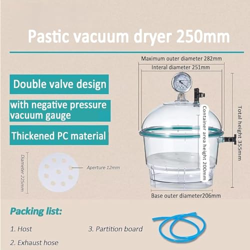 Vakuum-Exsikkator aus Polycarbonat, mit Negativmanometer und Doppelventil für Lagerung und Trocknung