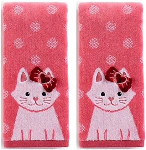 Valentine's Day Decorative Bath Hand Towels, Love Hearts, Gift Set with Cute Chocolates Heart Shaped Box and Gift Bag, Embroidery for Cat Lover, Set of 2