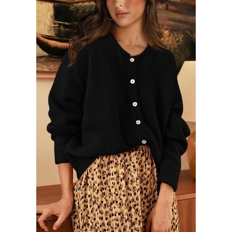 Gilet Cardigan Oversize En Maille Pour Femme Léger À Col Rond Et Manches Longues Boutonné Doux Et Chaud Style Décontracté Ouvert Sur Le Devant Idéal Pour L'Oktoberfest Le Bureau Et Le Quotidie