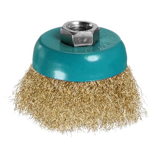 Image of Wire Cup Brush for Grinder - [3 Inch] Coarse Crimped for Paint Stripping Cleaning Rust Light Duty Conditioning, 5 /8 Inch-11 Threaded Arbor, Cyan