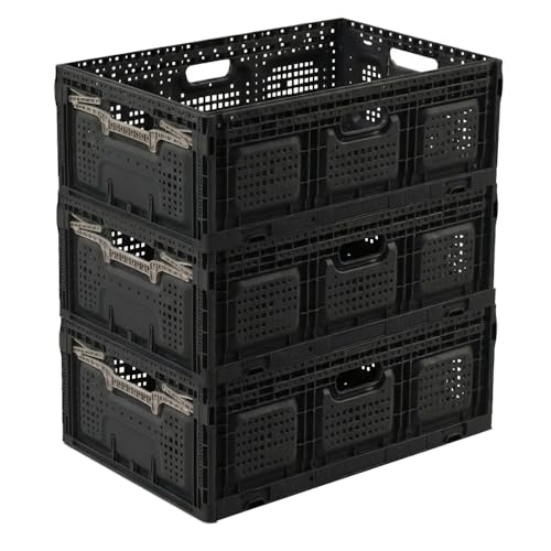 Box and beyond - Lot 3 Bacs Rangement Pliables - 40 x 60 x 22 cm - 46L - Charge 20 kg - Stockage, Outillage, Bricolage - Rangement Facile - Robuste - Garage,...