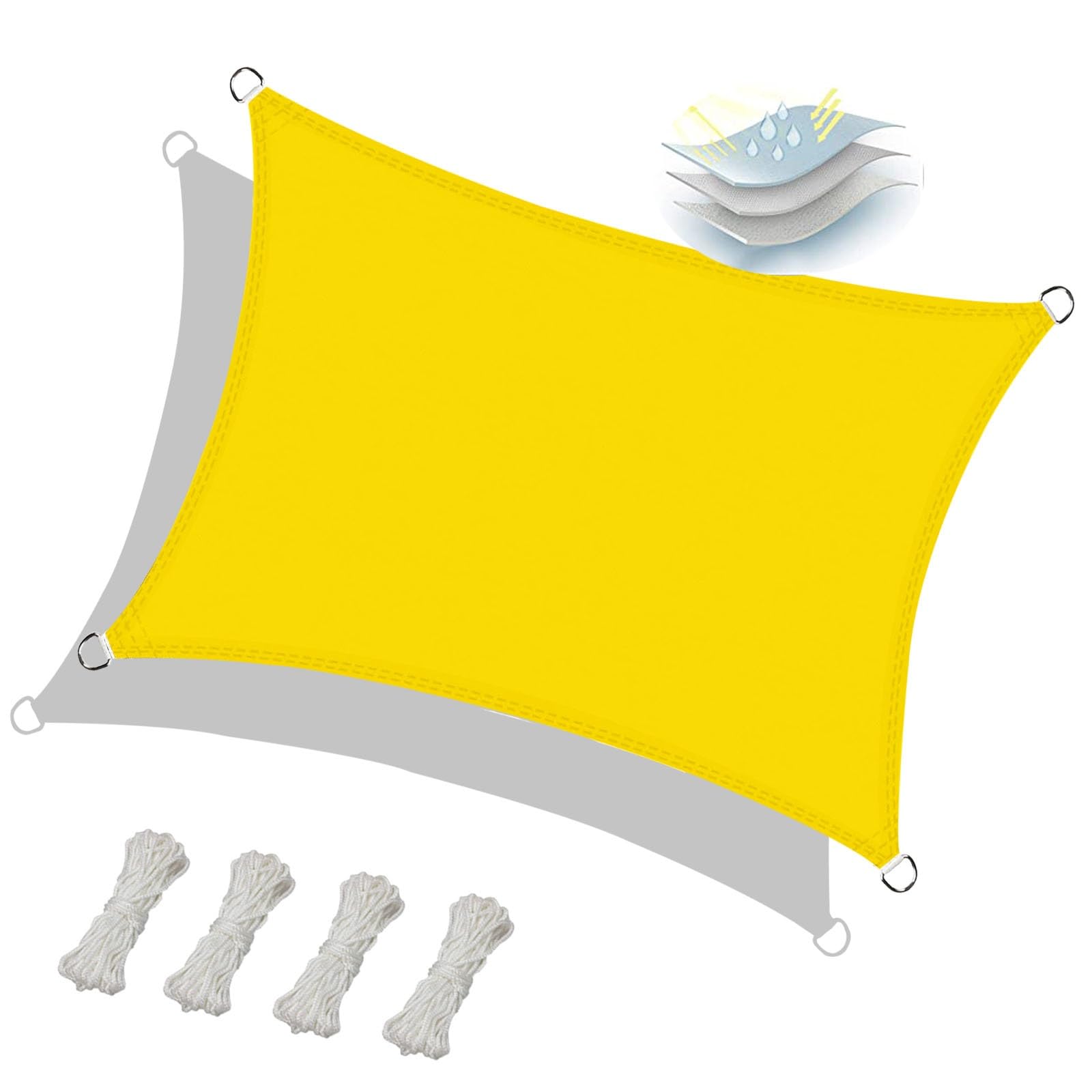 Tissu d'ombrage imperméable rectangulaire 1.4 x 2.2 m polyester voile d'ombrage jaune