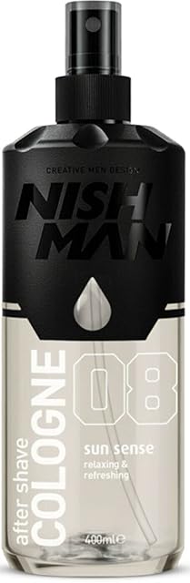 Nish Man After Shave Cologne Sun Sense 08  Nishman Relaxing Refreshing Aftershaving Spray Lotion Kolonya for Men  Contains basil, lemon, rosemary, orange, cranberry, vanilla 400ml (Sun Sense), L
