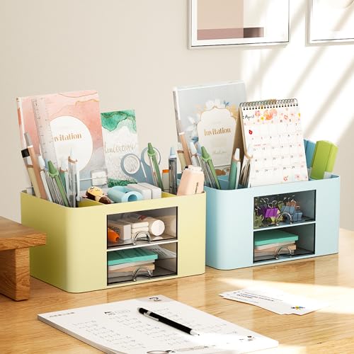 image for Marbrasse Pen Organizer with 2 Drawer, Multi-Functional Pencil Holder 