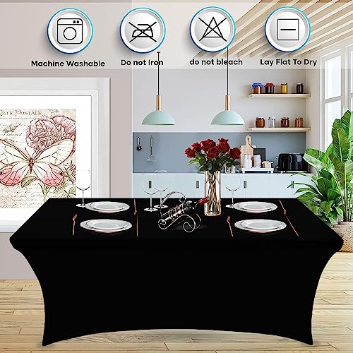 IOFRYION 2 Pack 6FT Table Cloth for Rectangular Tablecloth Black Stretch Fitted Table Cover Spandex Tablecloths Table Protector for Event, Cocktail, Wedding, Banquet or Parties