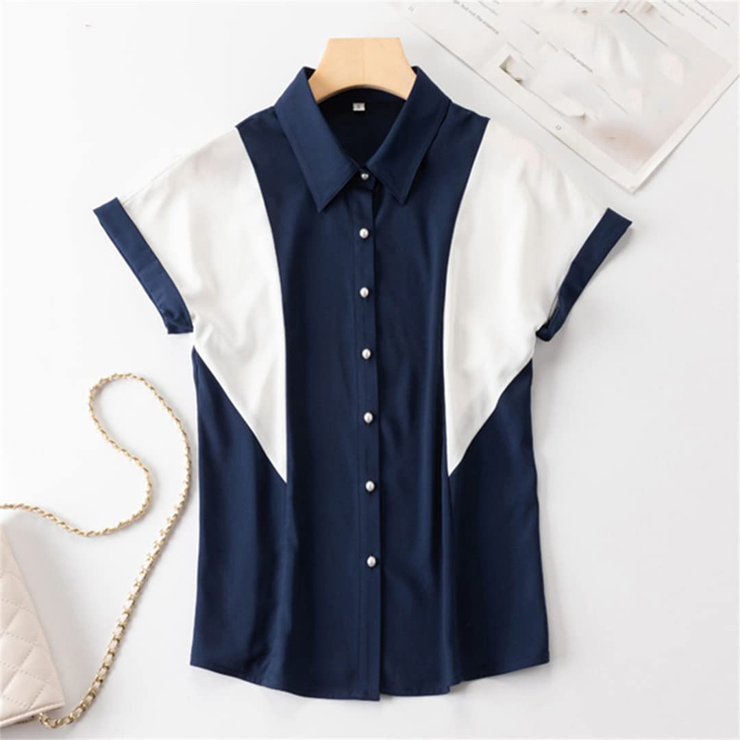 Camisa de Retazos de Manga Corta para Mujer, Blusas de chifón Formales Finas de Verano para Mujer, Tops de Trabajo de Oficina para Mujer