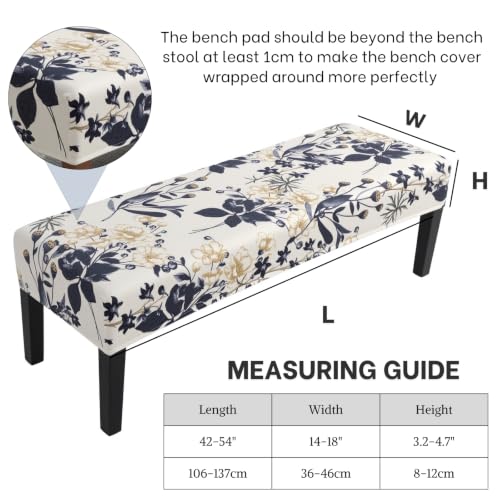 Image of SearchI Dining Bench Cover, Stretch Washable Long Bench Seat Covers, Rectangle Dining Table Bench Slipover for Dining Room, Living Room, Kitchen(Blue Flower)