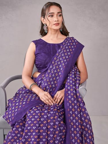 Image of Satrani Women's Chanderi Printed Saree with Unstitched Blouse Piece