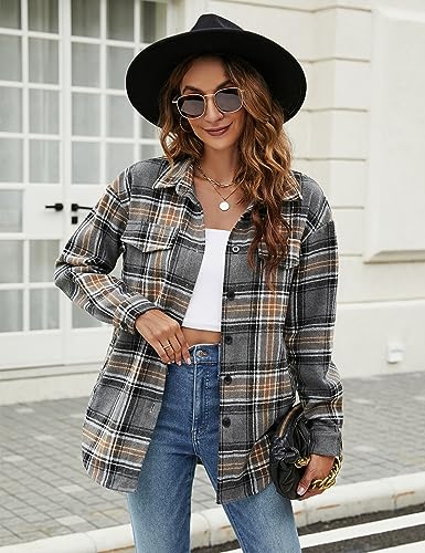 Blooming Jelly Womens Flannel Plaid Shirts Button Down Long Sleeve Fall Shackets Jackets 2025 with Pockets3