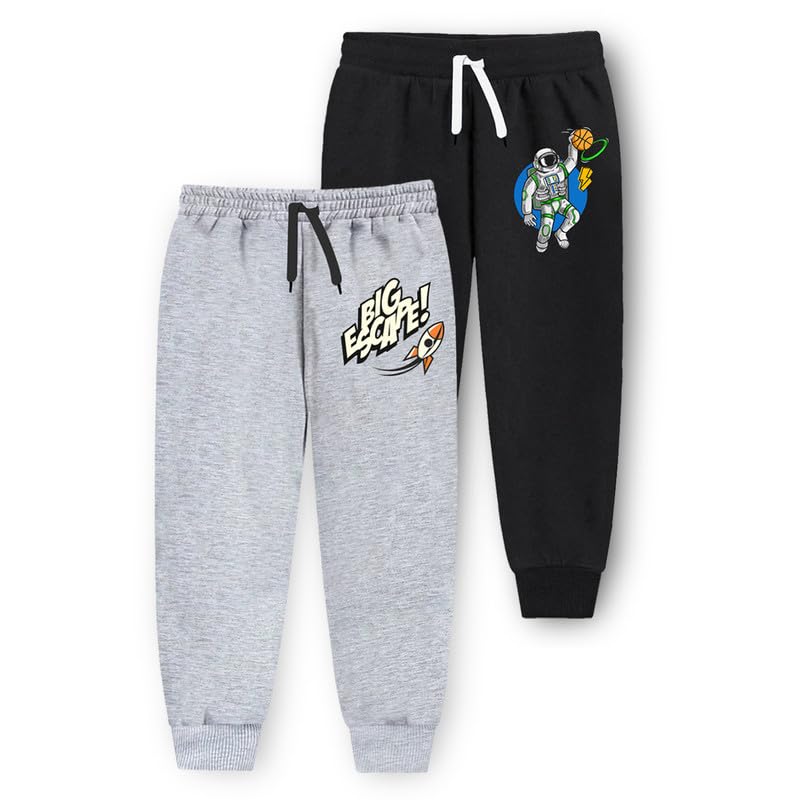 Image of Trampoline Kids Cotton Blend Trackpants Pack of 2 with Drawstrings & Ribbed Cuffs | Vibrant Printed Joggers for Boys & Girls | Soft Waistband & Side Pockets | Everyday Comfy Wear