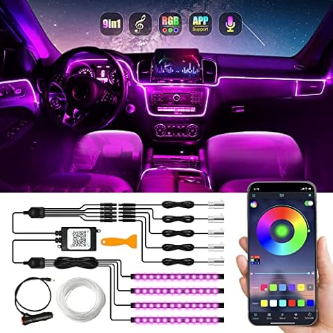 LIGHEID Car LED Interior Strip Lights, 9 in 1 with 236 inches Fiber Optic & 4 Under Dash Lighting, Multicolor RGB Sound Active Atmosphere Ambient Lighting Kit - Wireless APP Control Cover