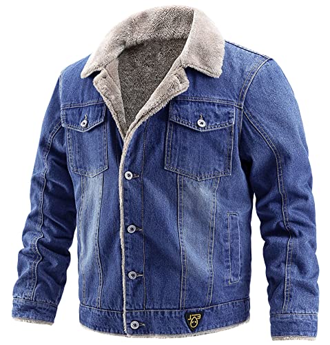 Image of EXEKE Men's Fleece Lined Denim Trucker Jacket Warm Winter Coats