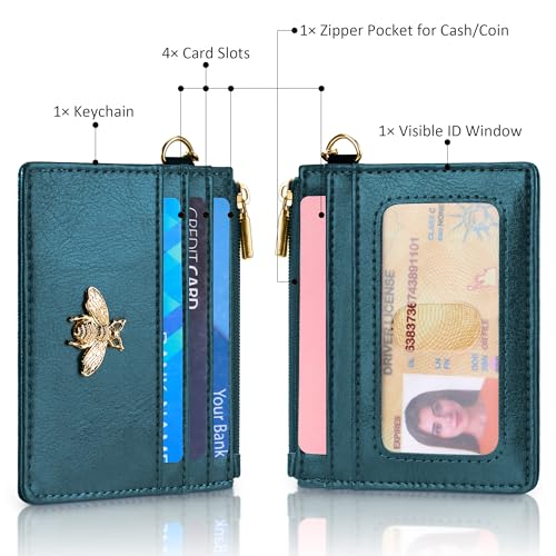 Image of SEAVILIA Card Holder Keychain Wallet for Women with ID Window RFID Coin Purse Bee Gifts Slim Minimalist Small Wallet