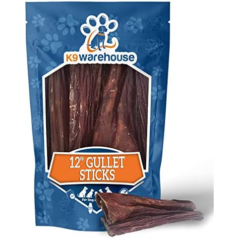 K9warehouse Gullet Sticks for Dogs - 12 inch - 100% All Natural Dog Beef Jerky Treats and Chews (12 Count) Cover