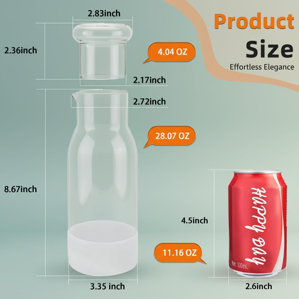 hjn Small Glass Pitcher Glass Water Carafe with Cup Lid, Fridge Water Jug Cold or Hot Beverages, Iced Tea, Milk, Juice 830ml/28oz & clear cup lid (Glass Pitcher-Clear cup lid) - Image 3