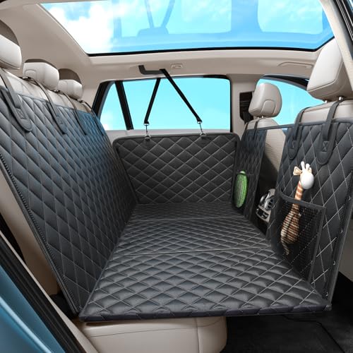 Elufa Back Seat Extender for Dogs Hard Bottom Holds 400lbs, Sturdy Dog Car Seat Cover for Back Seat, Waterproof and Non-Slip Pets Backseat Protector with Mesh Window and Storage Pocket for Car SUV