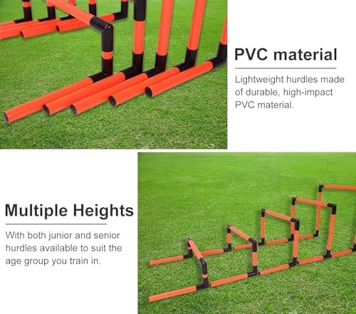 Kids Agility Hurdles Training Set - 5 Pack Adjustable Height Plastic Soccer Workout Equipment for Track & Field Practice, Portable Agility Trainer Kit (Yellow)