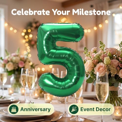 Image of YPSelected 32 Inch Large Foil Helium Number Balloon Birthday Wedding Party 0-9 (Green, 5)
